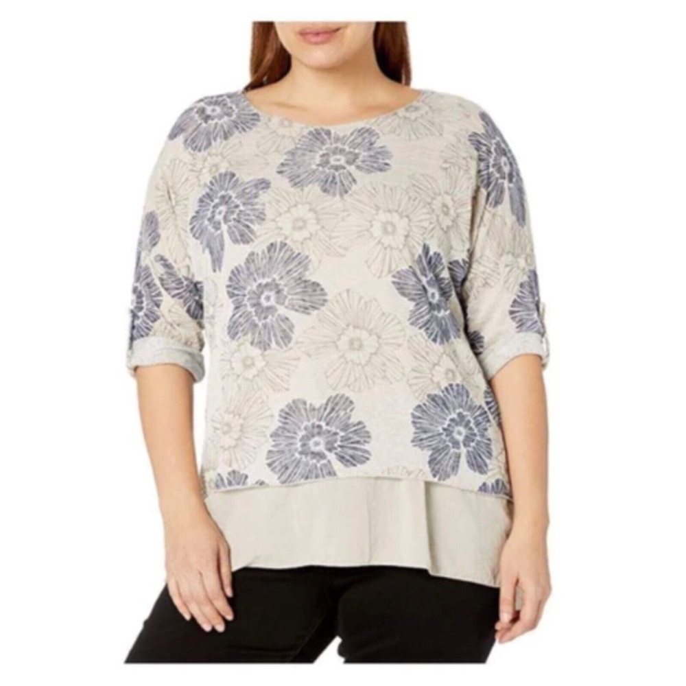 NWT Made in Italy knitted top woven inner layer Medium loose fit lagenlook linen